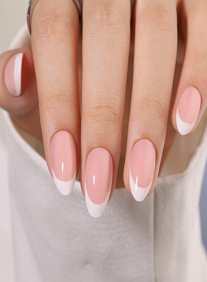 WAFOLOZE White French Tip Press On Nails - Almond Shape, Short Fake Tips with Glue, 16 Sizes - 32Pcs Reusable Soft Gel False Kit, Stick On for Women - Image 1